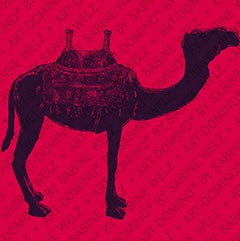 Kühlschrankmagnet mit Kamel in Rot und Lila