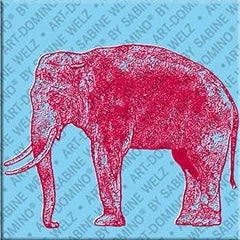 Kühlschrankmagnet mit Elefant in Hellblau und Rot