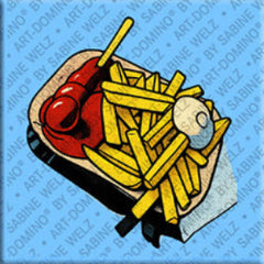 Kühlschrankmagnet mit Currywurst und Pommes